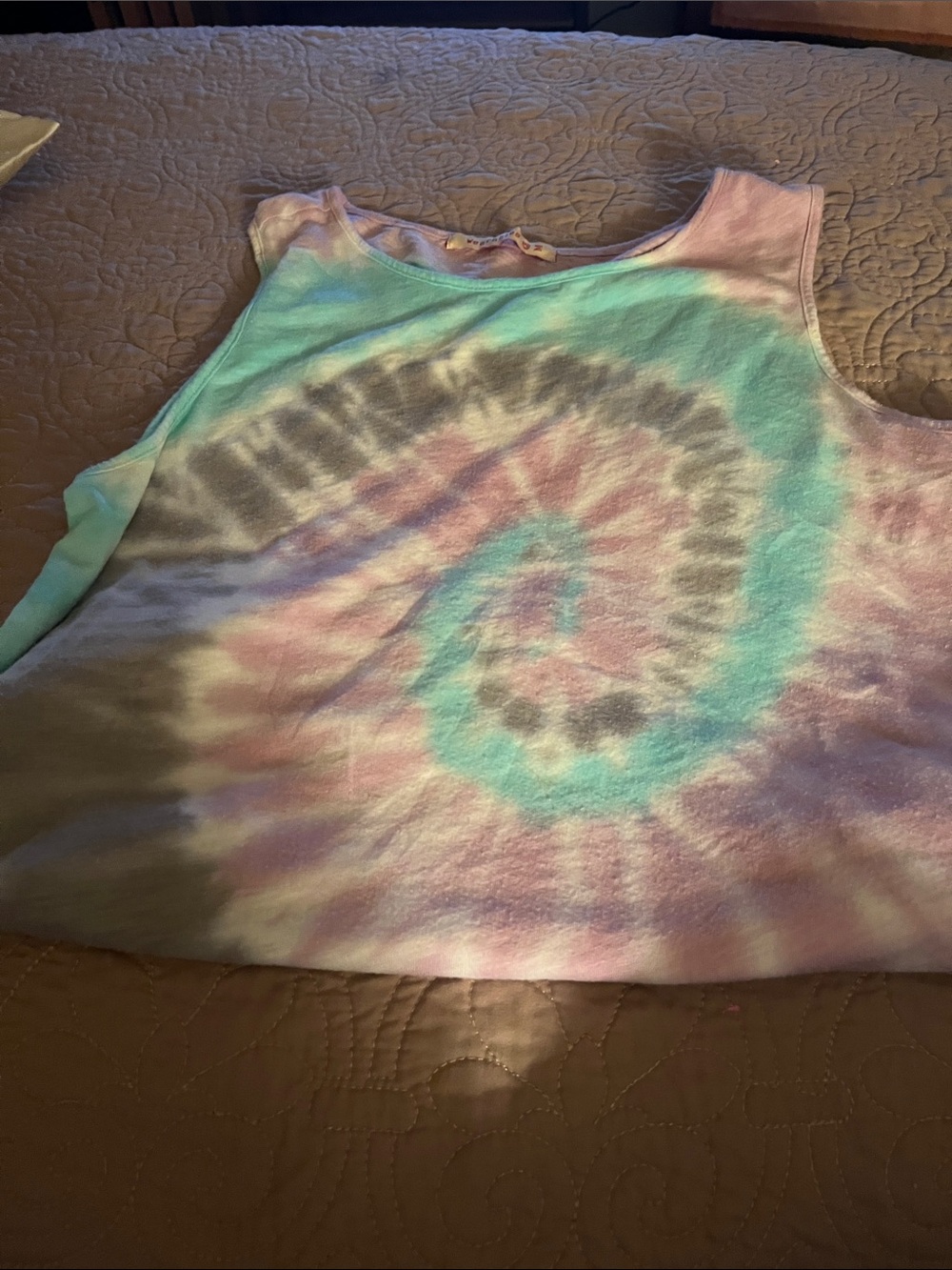 Spiral Tie-Dye Sleeveless Tank Top in Pink, Aqua & Gray - Picture 8 of 8